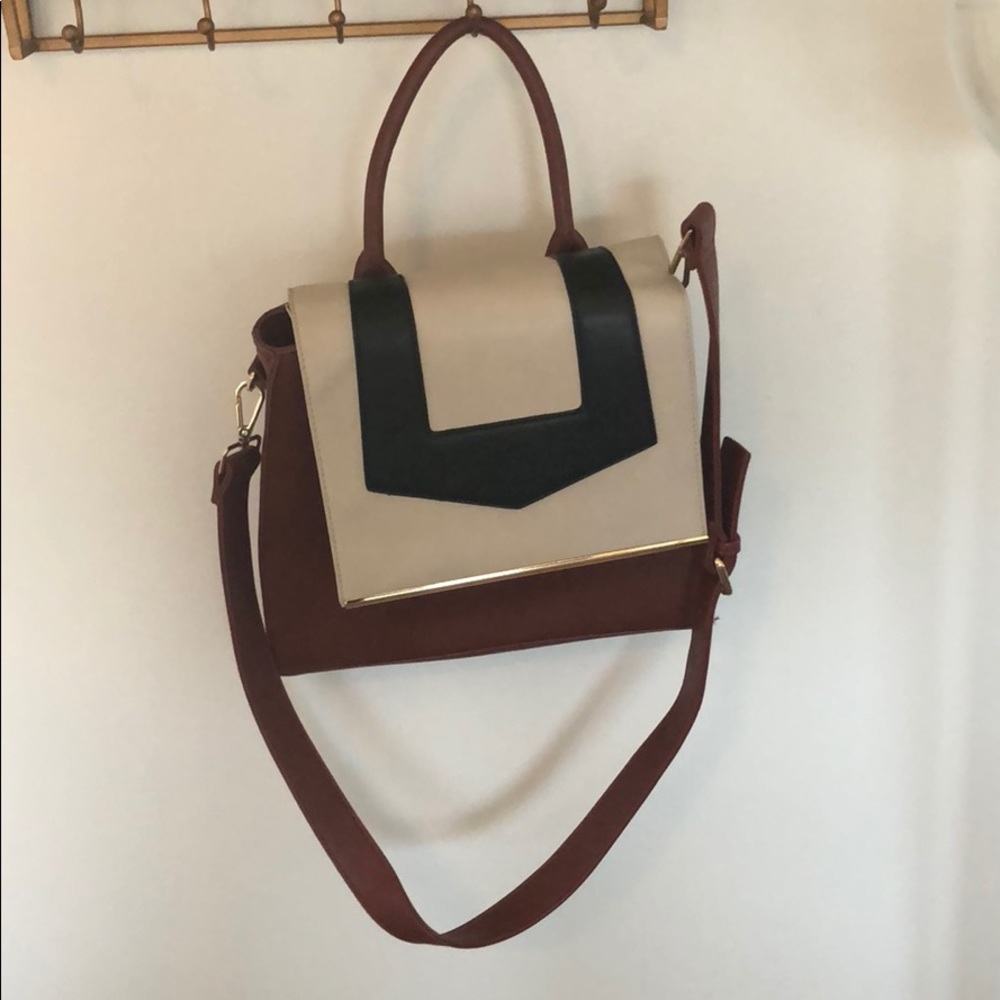 Red, black and taupe crossbody